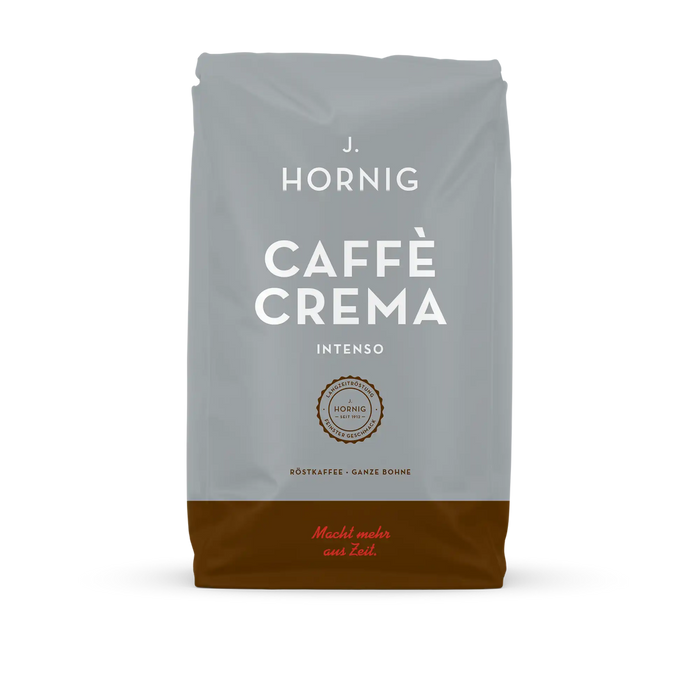 Eine Packung J. Hornig Caffe Crema Intenso Ganze Bohnen 1000g.