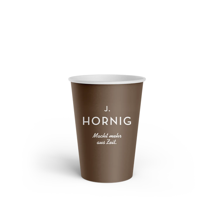 Ein J. Hornig Coffee-to-go Becher in braun.