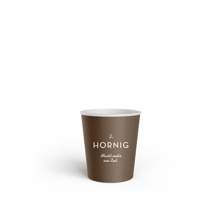 Ein J. Hornig Coffee-to-go Becher in braun.