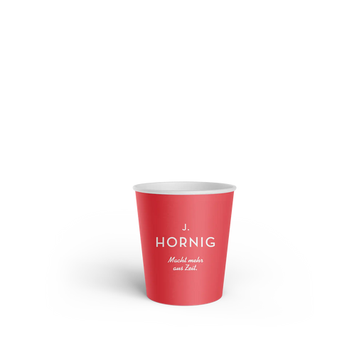 Ein J. Hornig Coffee-to-go Becher in rot.