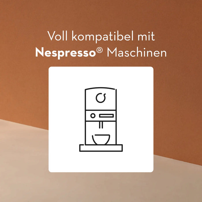 Icon einer Kapselmaschine auf beigem Hintergrund.