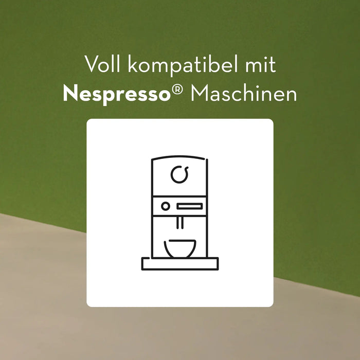 Icon einer Kapselmaschine auf grünem Hintergrund.