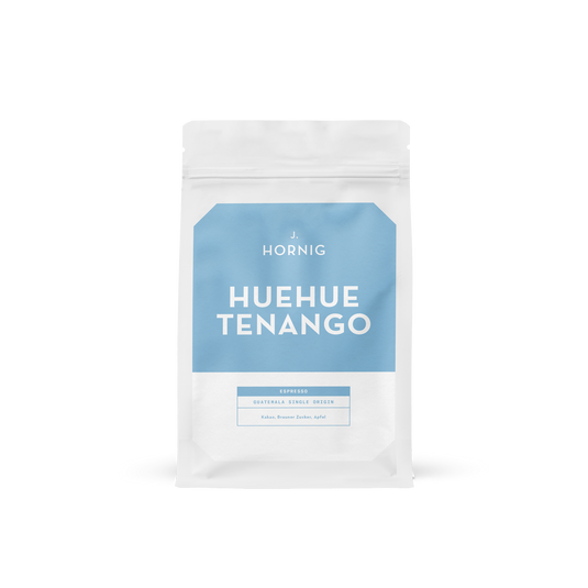 Eine Packung J. Hornig Huehuetenango Espresso Spezialitätenkaffee.